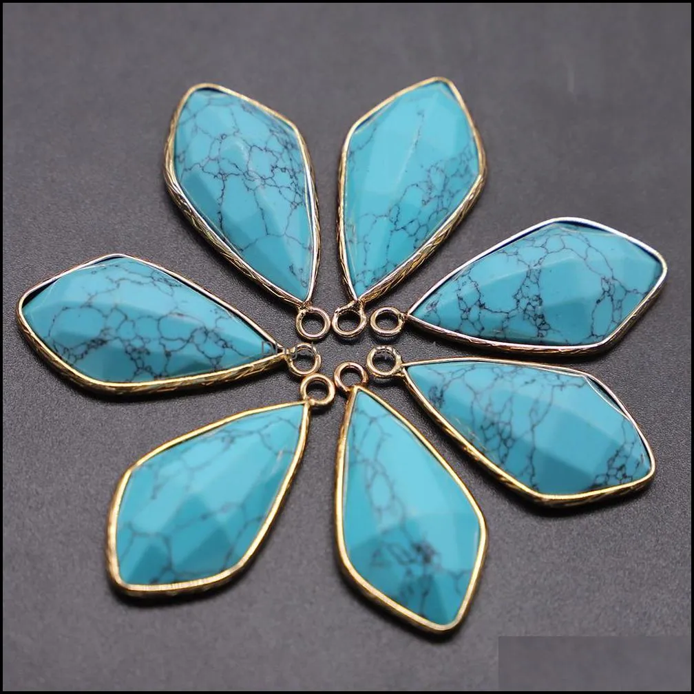 Natural Stone Pendants Drop Shape Exquisite Opal Turquoise Agates Charms Jewelry Making DIY Necklace Earrings Accessories