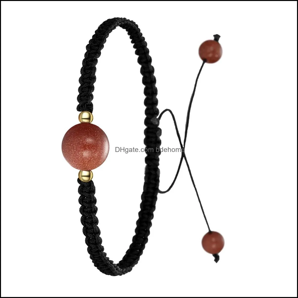 men women hand-woven strands beaded lucky chinese knot adjustable rope bracelets natural stone black onyx ball beads braid handmade feng