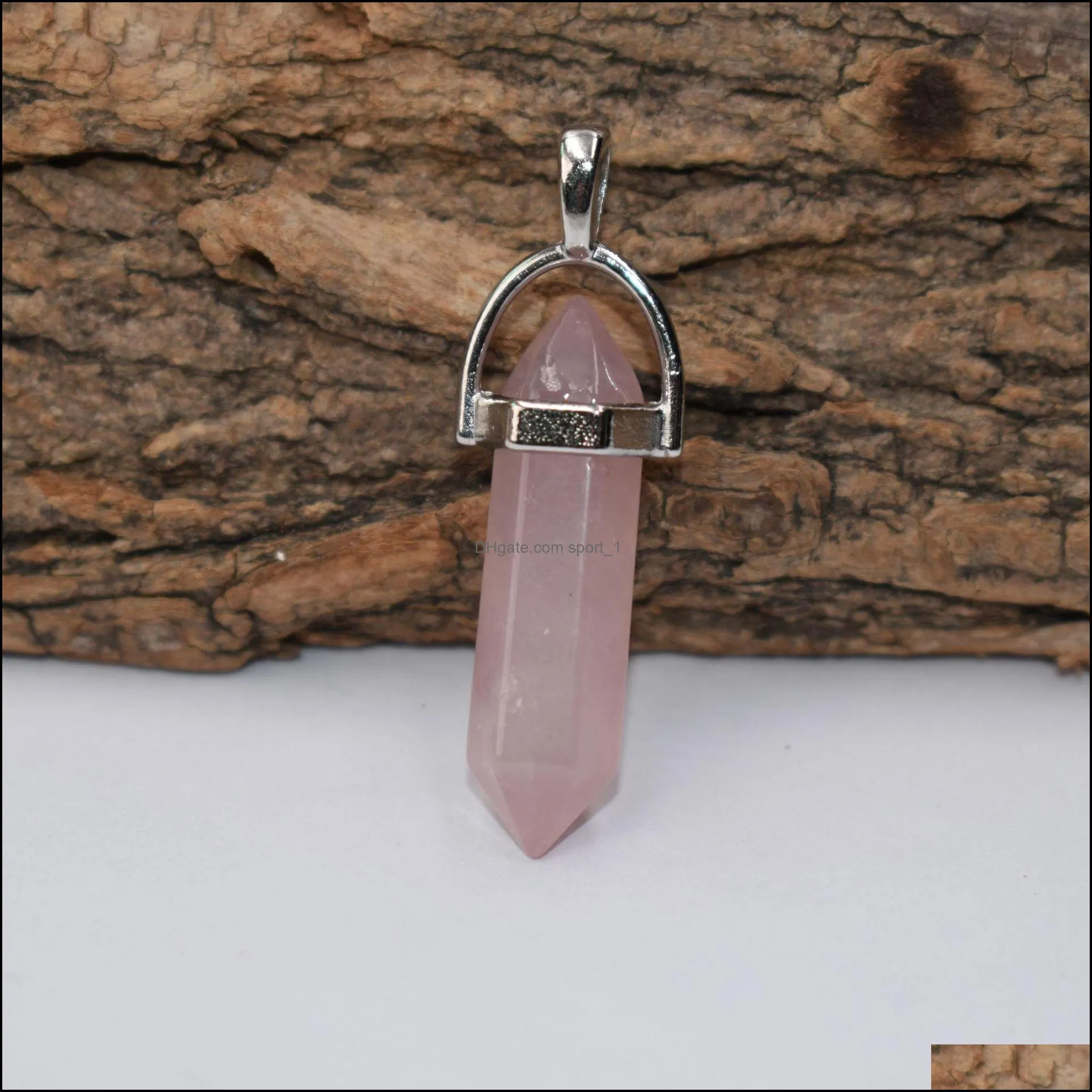 Silver Color Metal natural stone pillar Pendulum charms chakra Hexagonal Prism healing Crystal Reiki Point pendants for Necklace jewelry