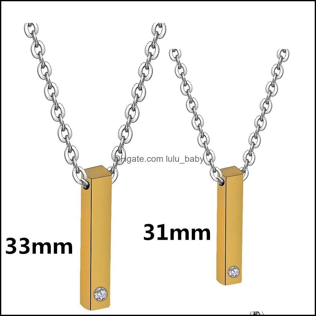 stainless steel bar pendant necklace fashion gold silver rose gold solid blank necklaces for women and men charm couple necklaces