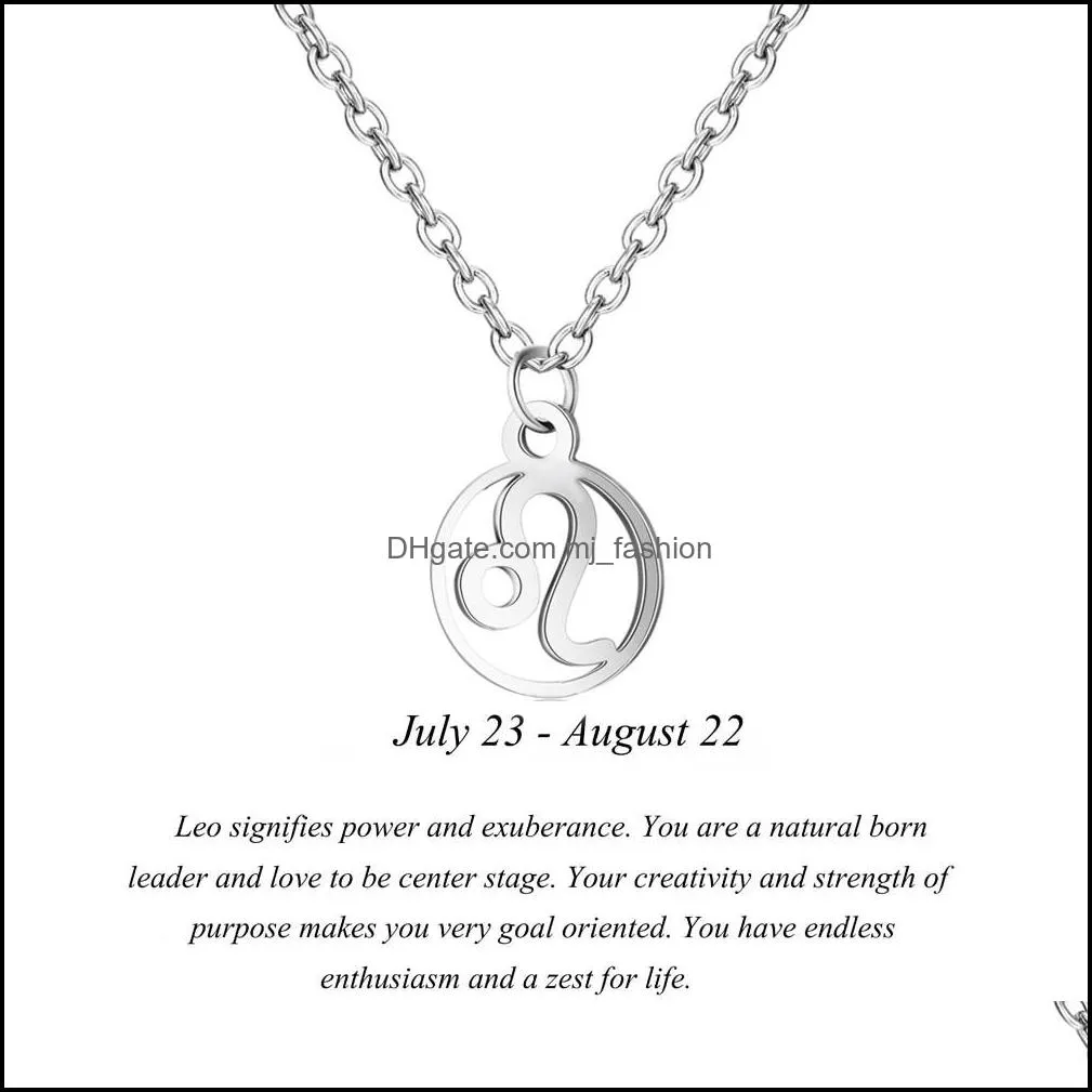 stainless steel pendant necklace constellation zodiac sign necklaces silver chain for women 12 constellations neckace jewelry gift