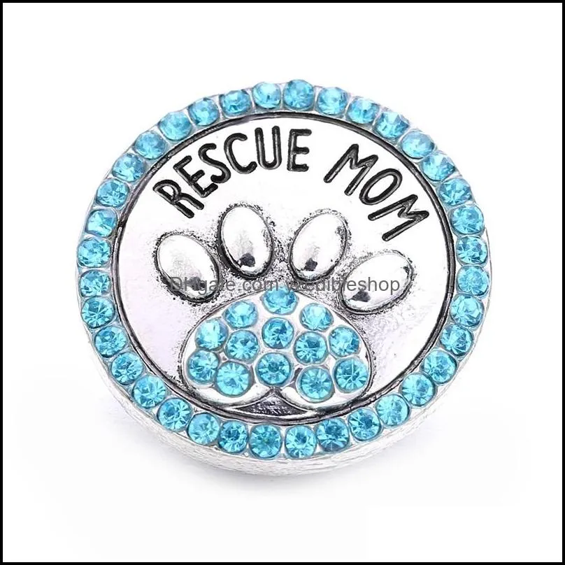 wholesale rescue mom paw snap button charms pet loved jewelry findings crystal beads rhinestone 18mm metal snaps buttons diy bracelet