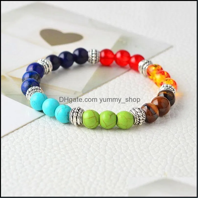 7 chakra aura healing crystal yoga balance elastic bracelet men and women 8mm10mm simple cure bracelet 12pcs