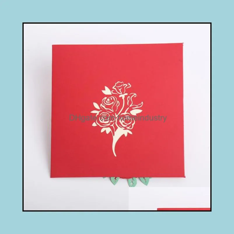 Greeting Cards 3D Stereoscopic Card Rose Christmas Wedding Invitation Hansel Valentine`s Day Thanksgiving
