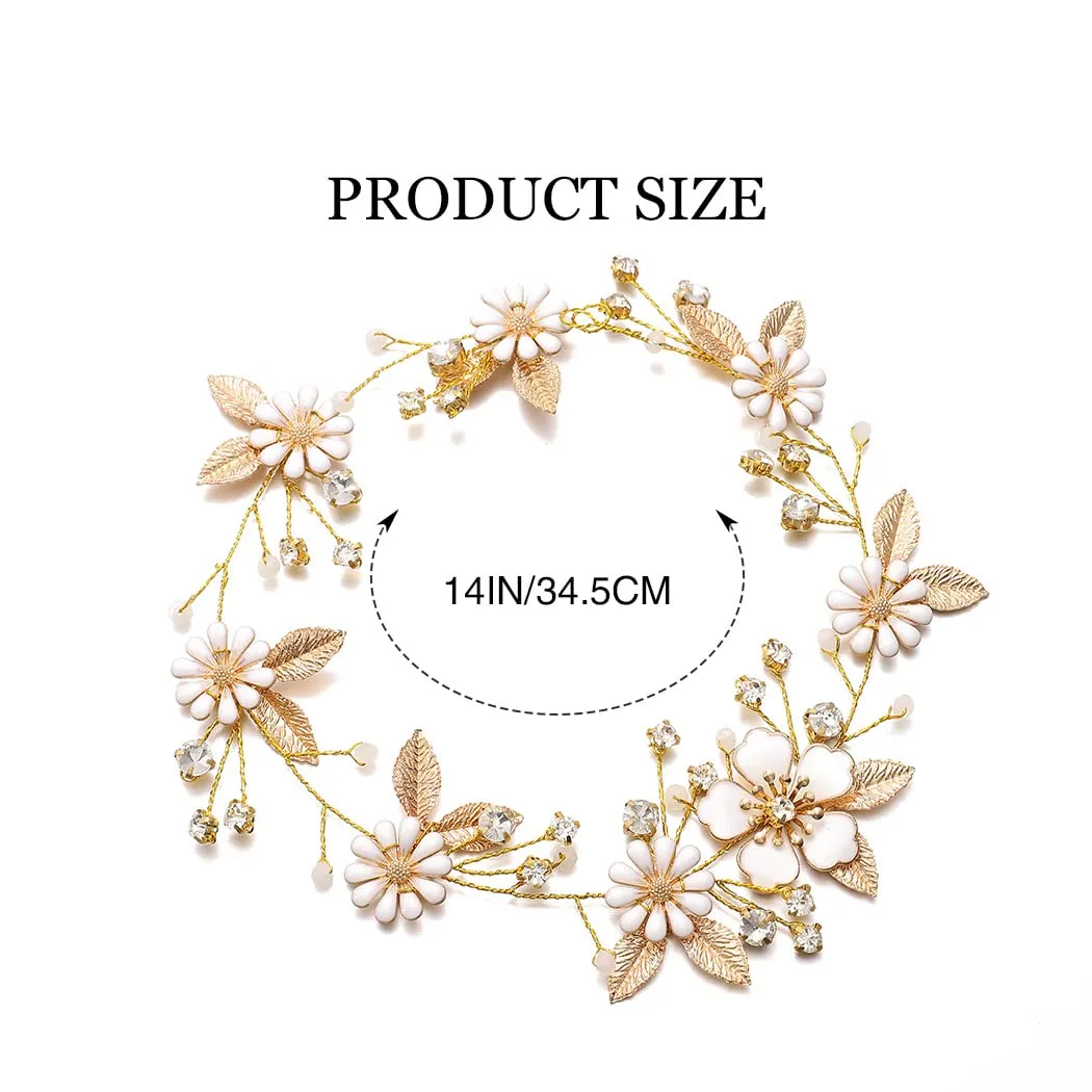 gold flower bride wedding hair vine leaf bridal hair piece crystal hair accessories headpieces jewelry for women and girls