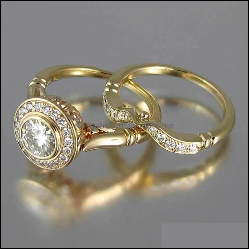 luxury female wedding ring set vintage crystal 18kt yellow gold color stackable ring promise engagement rings for women 541 q2