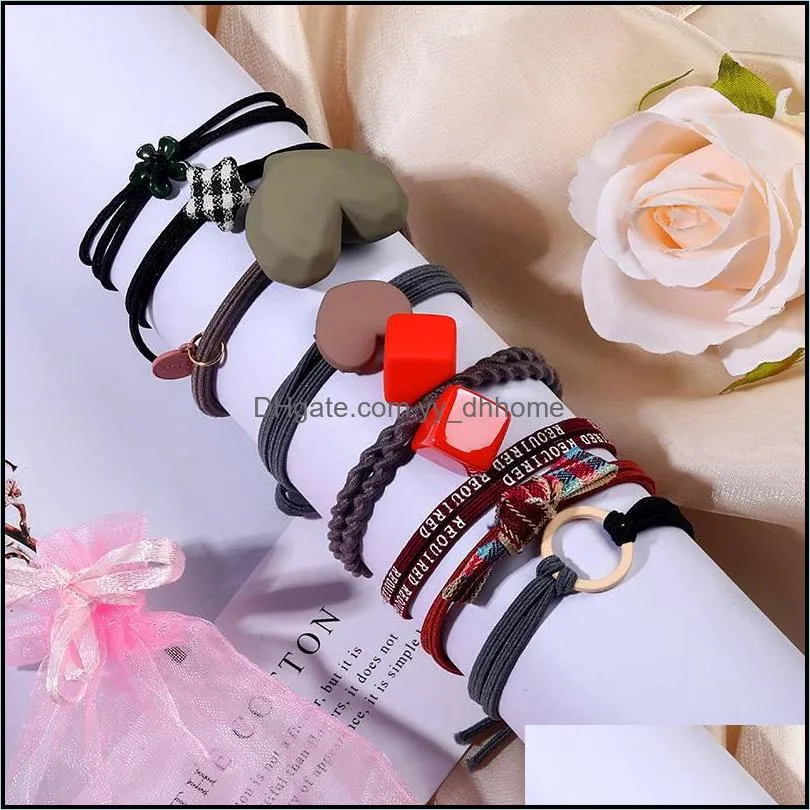 8pcs/set korea resin heart star bow cube charm hair holder rope headband ponytail holders elastic haircuff ties girl women jewelry