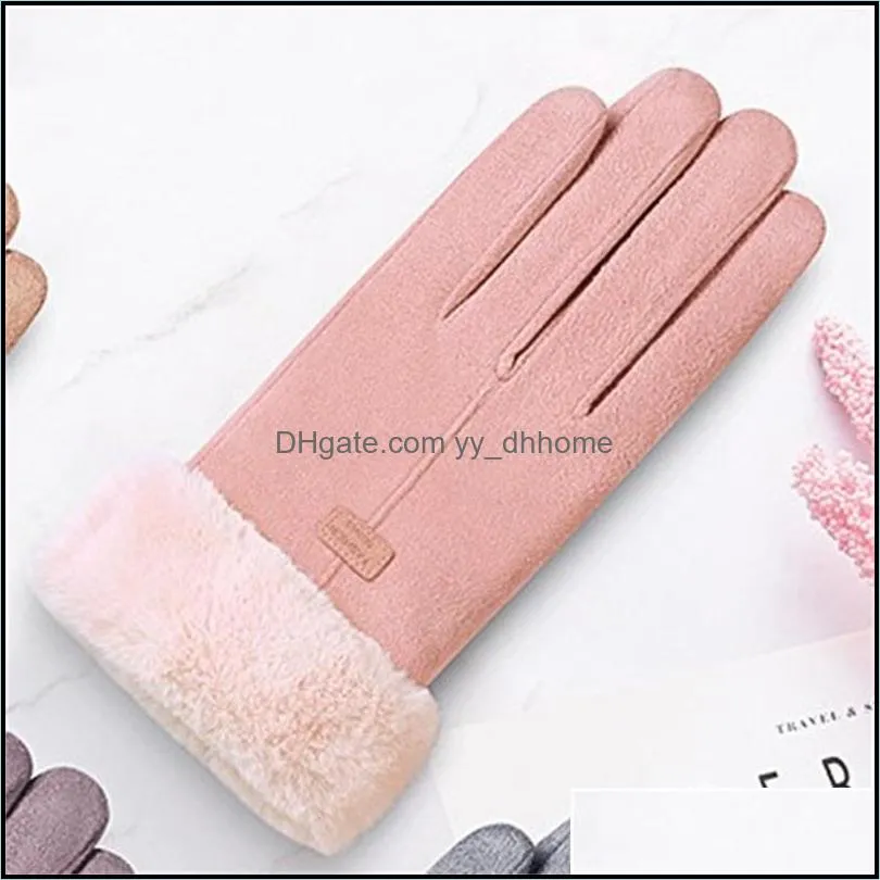 luxury suede gloves mitts full finger mittens right index finger screen glove velvet thick women winter warm factory price expert