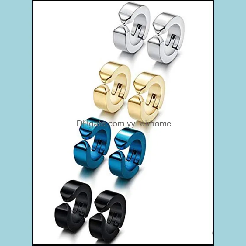 new design blue black men ear clip stainless steel non piercing punk earring women men 5 colors circle cuff earrings fashion jewelry