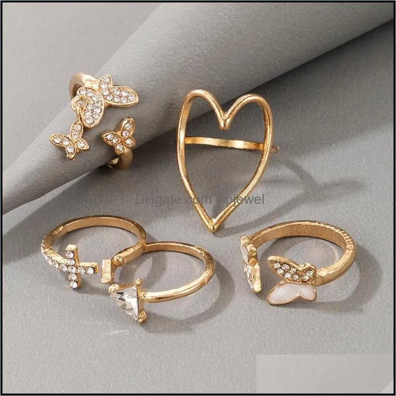 vintage gold plated snake elephant leaf rings for womens gothic punk flower heart adjustable butterfly ring sets party jewelry 2021