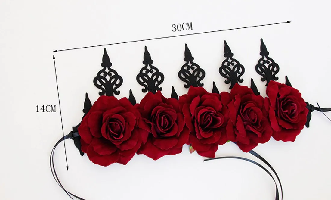 rose red rose flower crown woodland hair wreath festival headband f67