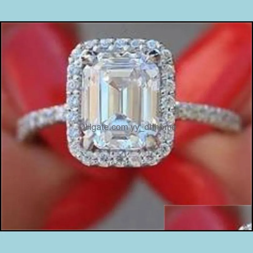 size 5-10 sparkling luxury jewelry 100% real 925 sterling silver emerald cut white topaz cz diamond gemstones promise women wedd 65 l2