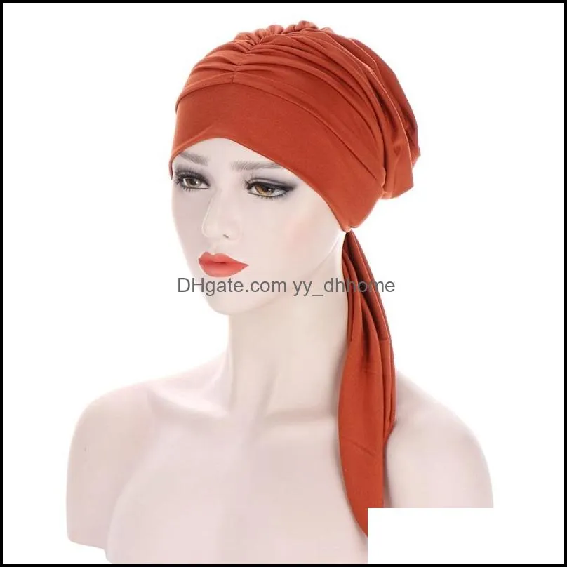 women muslim hijab cancer chemo solid clor hat turban cap cover hair loss head scarf wrap pre-tied headwear strech bandanas new 105c3