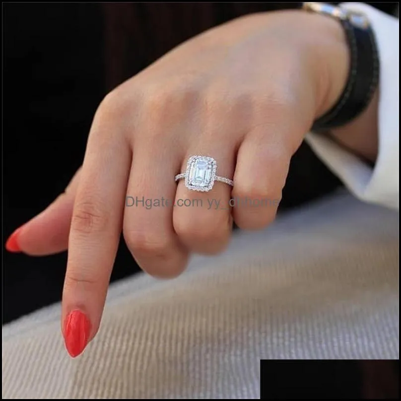 size 5-10 sparkling luxury jewelry 100% real 925 sterling silver emerald cut white topaz cz diamond gemstones promise women wedd 65 l2