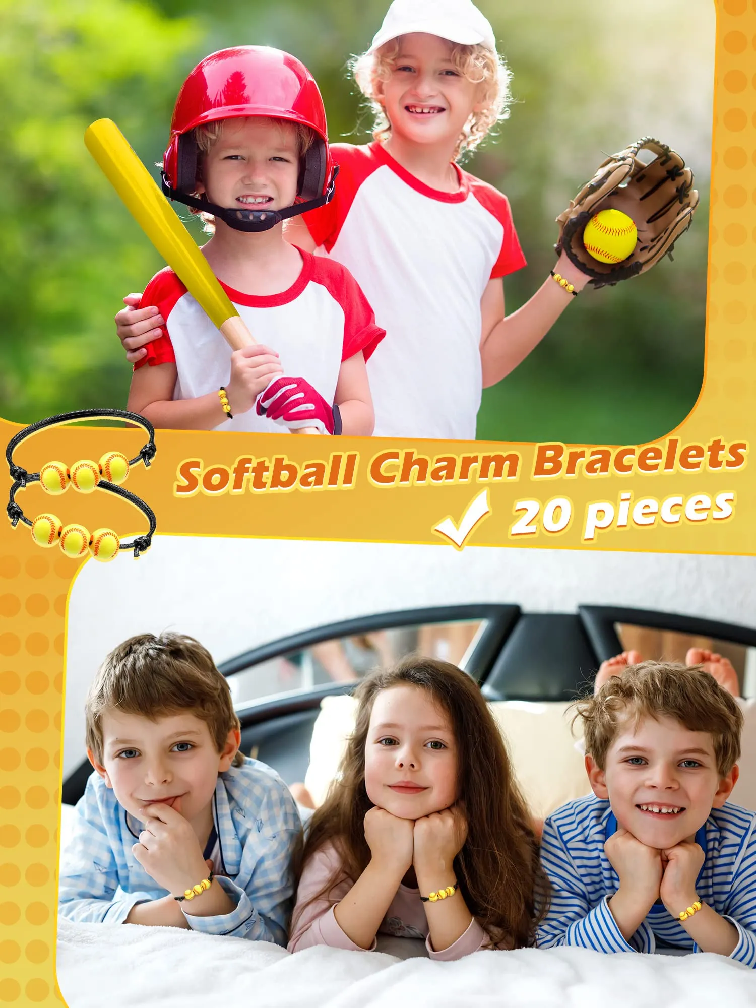 softball charm bracelets wristbands yellow softball beads adjustable inspirational sport ball bracelet for teens adults sport birthday party gift softball favors for team