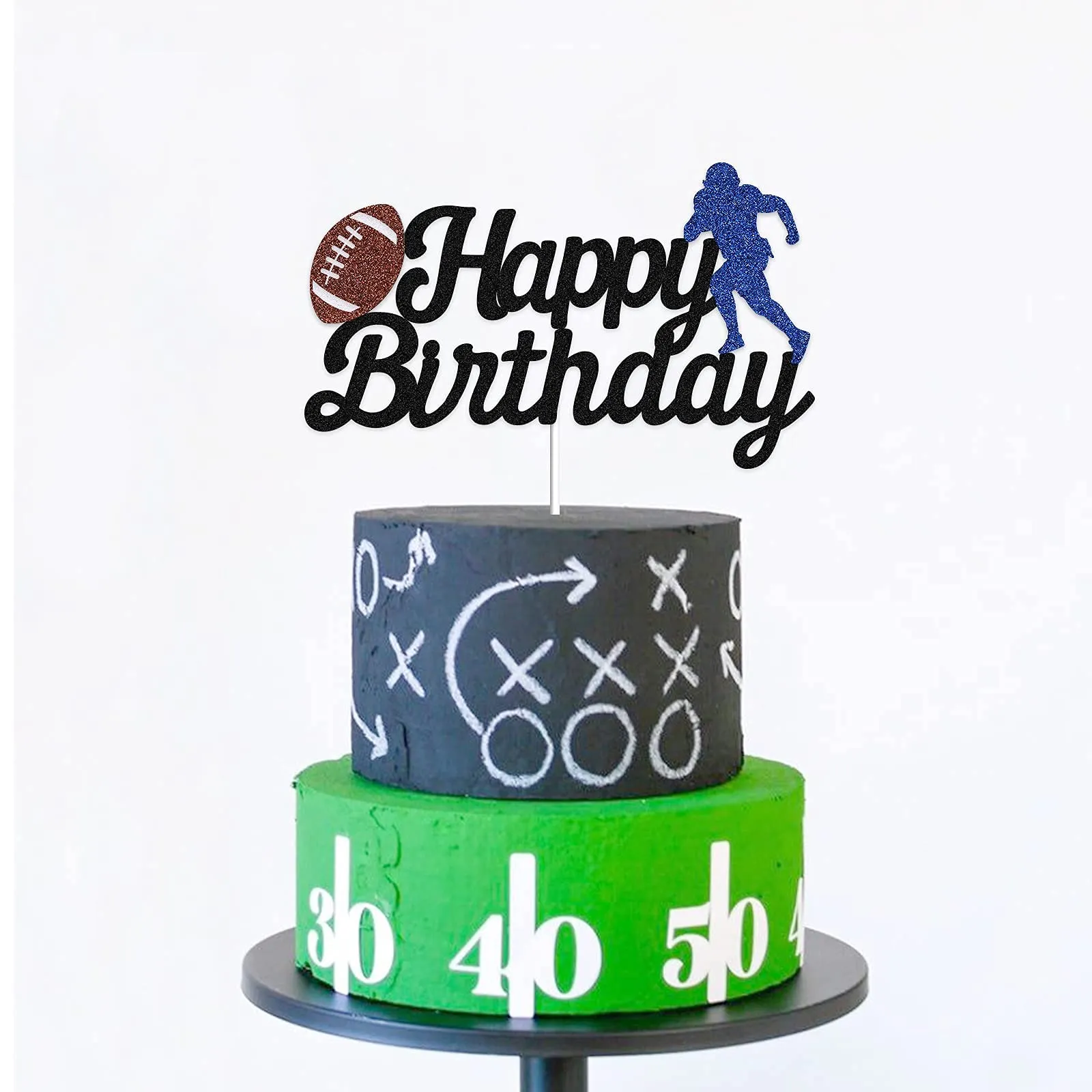 3ml football cake topper happy birthday cake topper for football / sport theme birthday party decoration black glitter