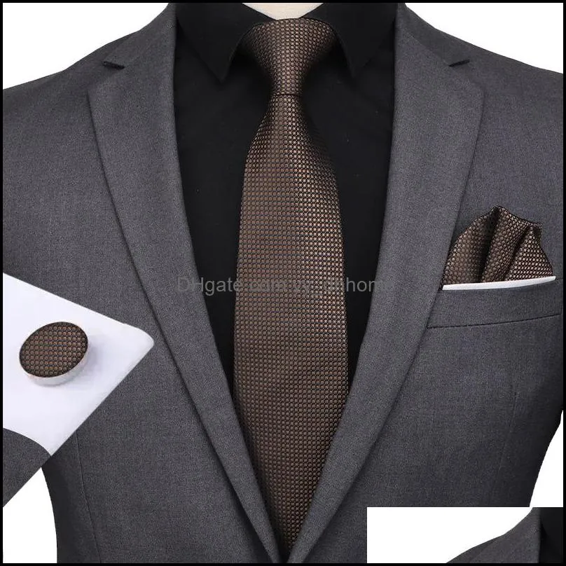 classic mens sets 51 design 100% silk neck ties hanky cufflink 8cm plaid & striped ties men formal business wedding party gravatas 252