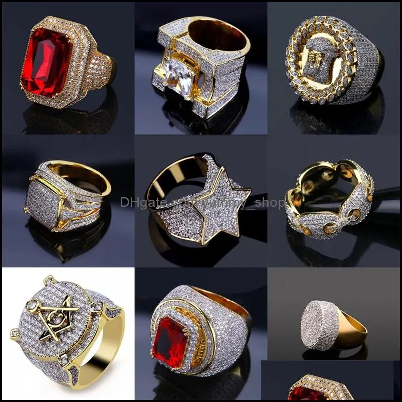 bling iced out gold rings mens hip hop jewelry cool cz stone luxury deisnger men hiphop rings