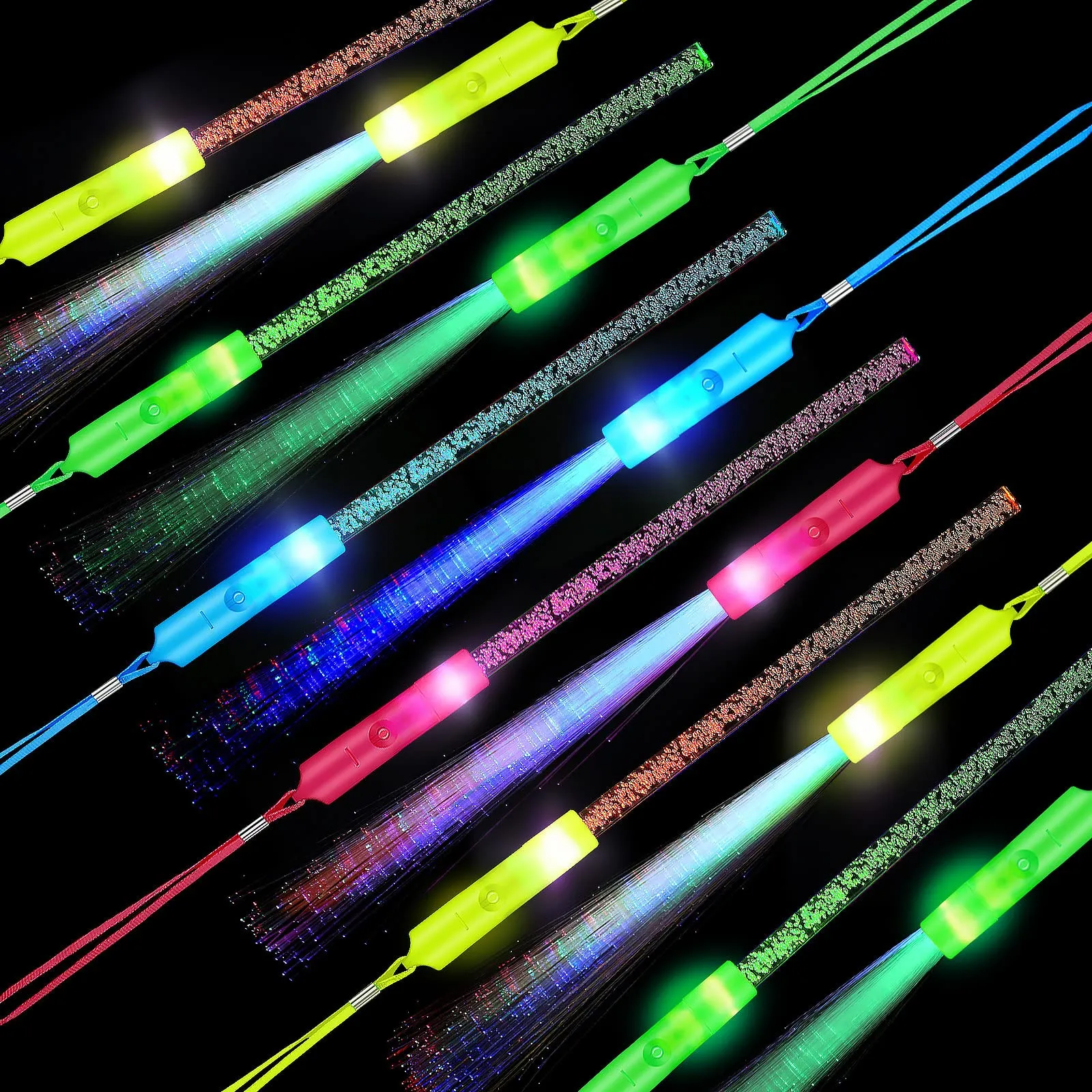 glow fiber wands sticks led light wands acrylic bubble light up wand glow in the dark fiber optic wand with 3 flashing models for boys girls party toy wedding favor colorful battery operated