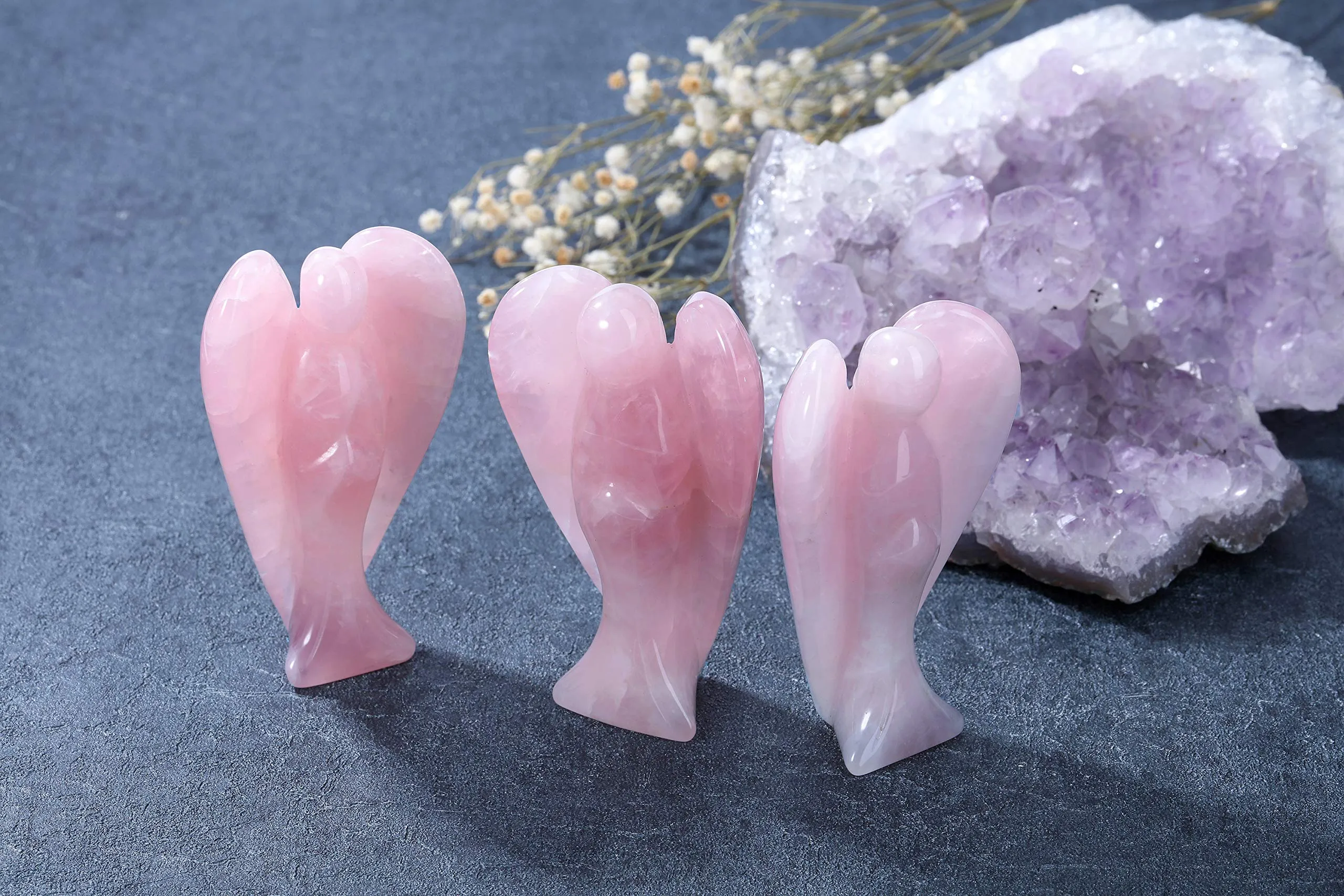 pocket guardian angel wings rose quartz tiger eye aventurine opalite rock crystal healing angel figurines 1 6 inch