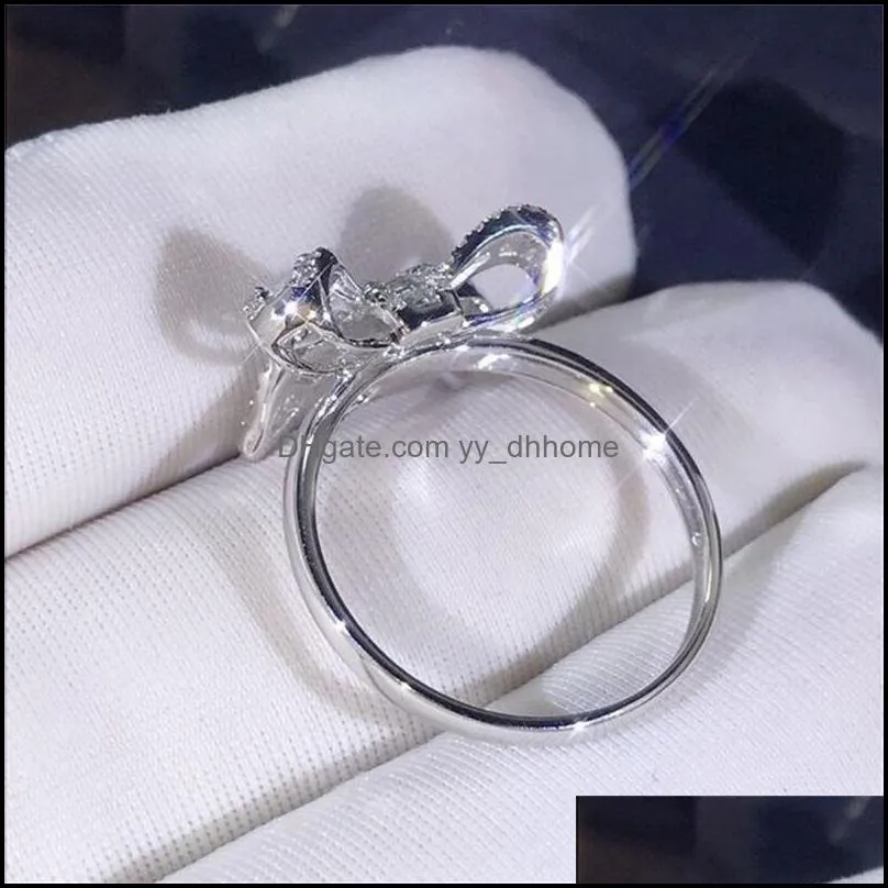luxury jewelry 925 sterling silver princess cut white topaz cz diamond party butterfly women wedding band ring gift