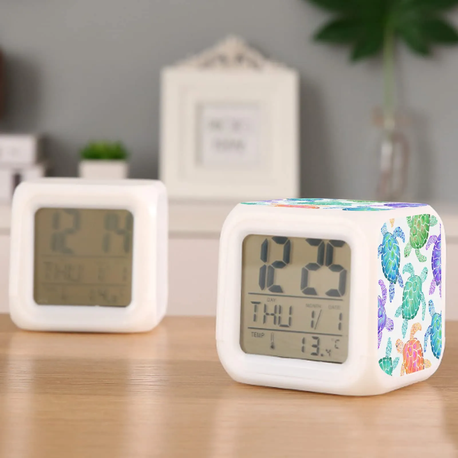 kids alarm clock sea turtle colour digital alarm clock with thermometer function 7color night light for boys girls women men