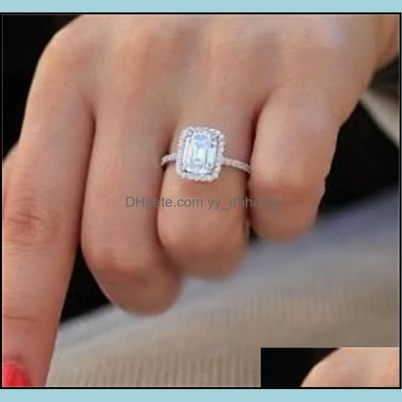 size 5-10 sparkling luxury jewelry 100% real 925 sterling silver emerald cut white topaz cz diamond gemstones promise women wedd 65 l2