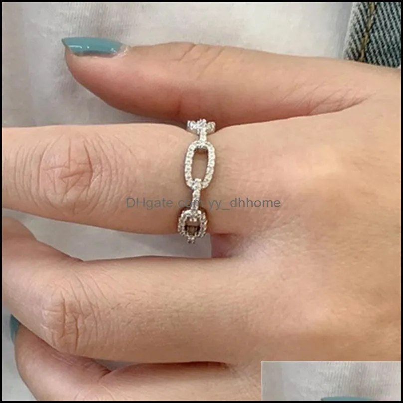 fashion 100% 925 sterling silver rings chain link lab diamond ring wedding engagement rings jewelry gift for women 667 q2