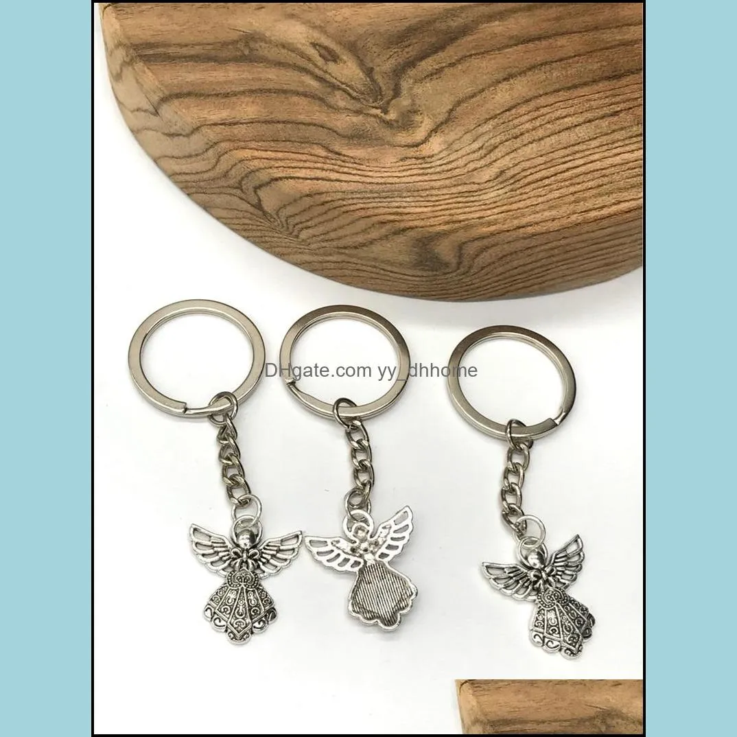 30pcs diy accessories material antique silver zinc alloy angel band chain key ring travel protection diy jewelry