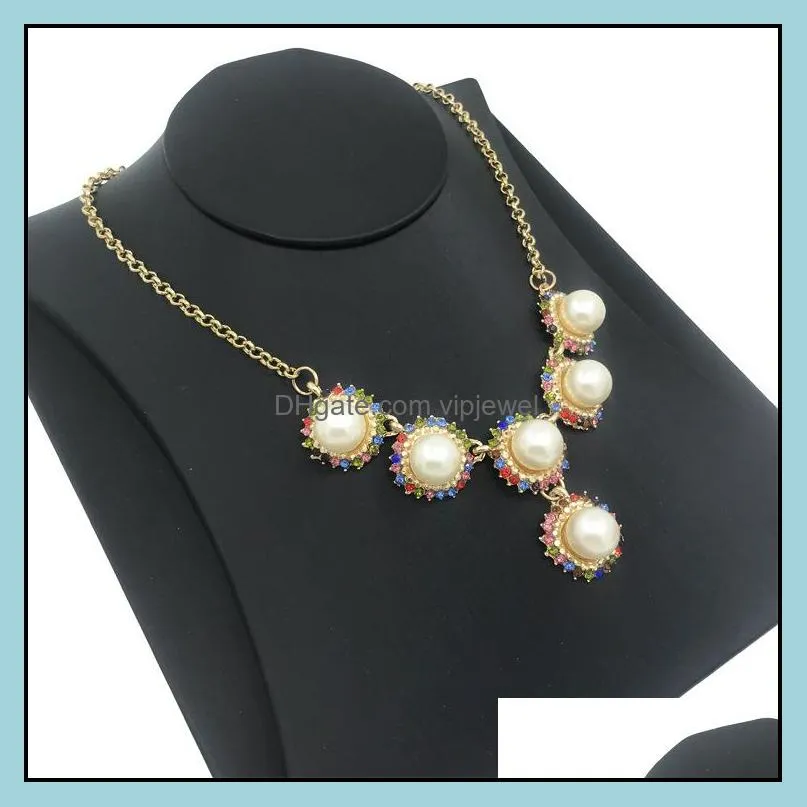 fashion bridal jewelry sets for women colorful crystal pendant necklace pearl earrings charm bracelet ring party wedding jewelry