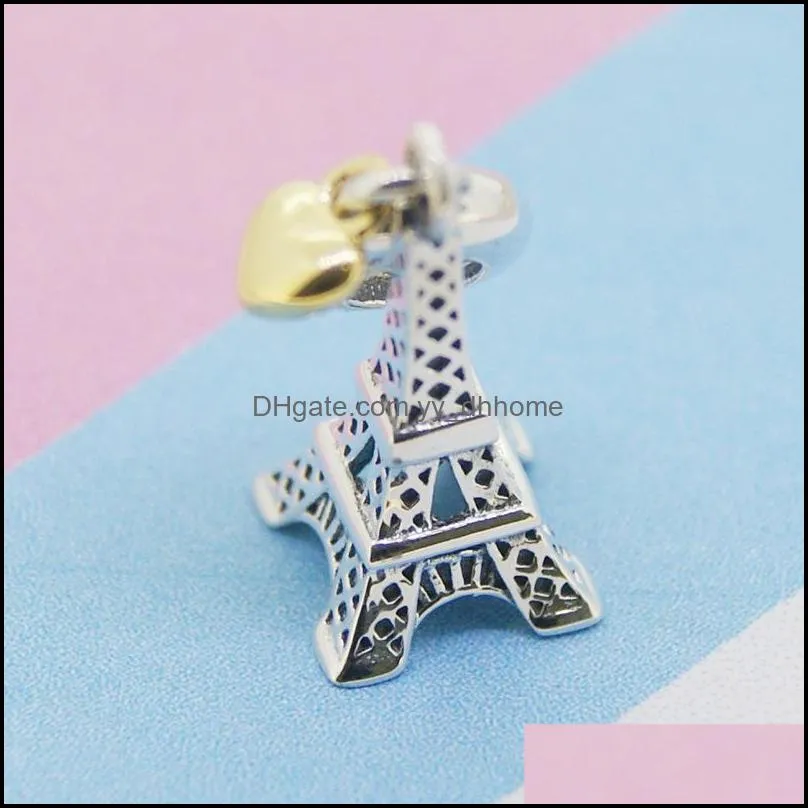 paris eiffel tower charm pendant gold heart beads fit pandora bracelets necklaces 858 q2