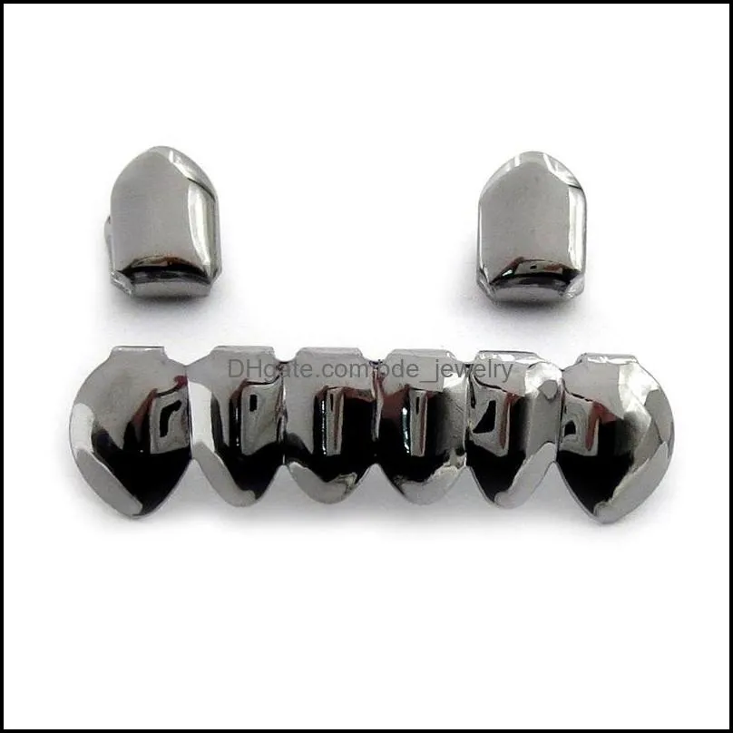 glossy copper dental grillz punk vampire canine teeth jewelry set hip hop women & men gold plated grills accessories 1925 t2