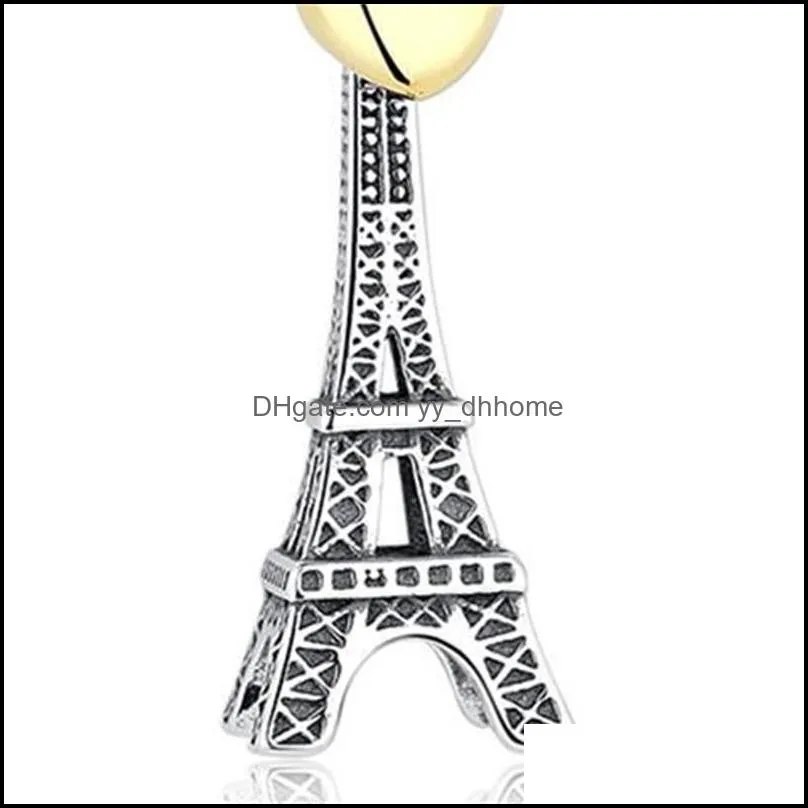 paris eiffel tower charm pendant gold heart beads fit pandora bracelets necklaces 858 q2