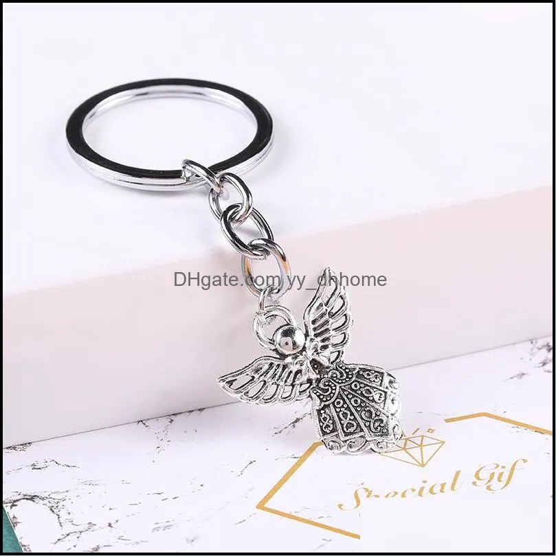 30pcs diy accessories material antique silver zinc alloy angel band chain key ring travel protection diy jewelry