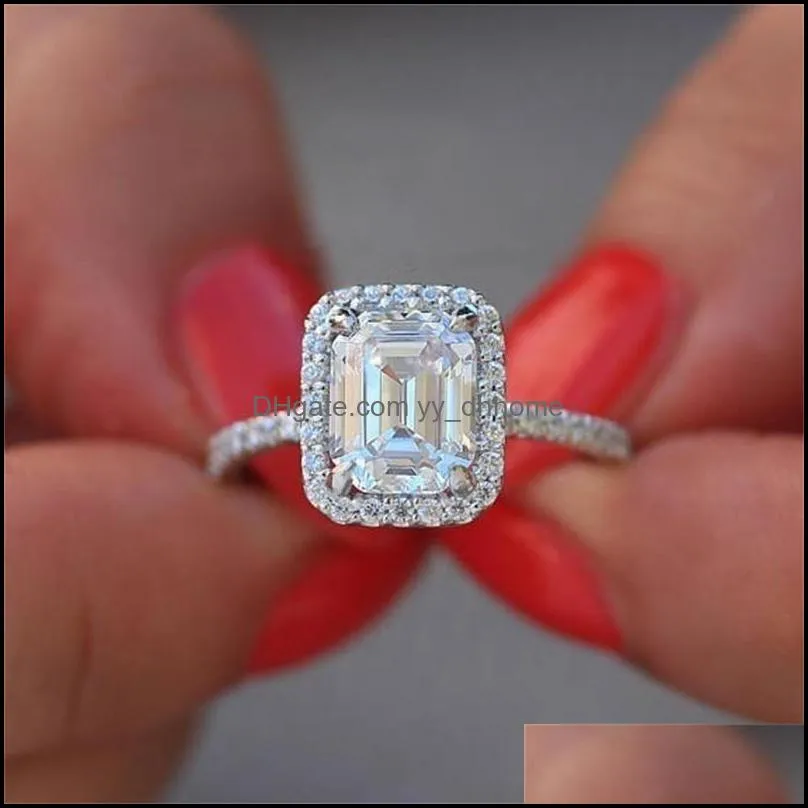 size 5-10 sparkling luxury jewelry 100% real 925 sterling silver emerald cut white topaz cz diamond gemstones promise women wedd 65 l2