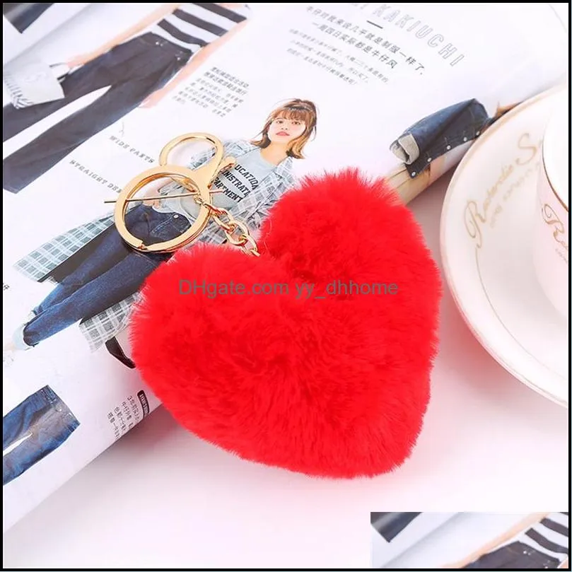 new arrival fashion heart shape imitation rabbit fur ball key chain ball mobile phone keychain car women bag pendant keychain577 q2