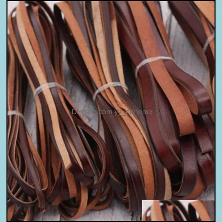 2m genuine leather cord for diy jewelry making retro brown cow leather rope bracelet findings flat 3/4/5/8/10mm string supplier 1509