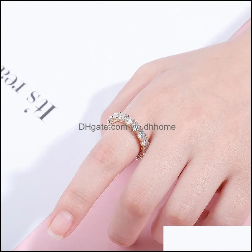 18k gold rhodium plated circle rings luxury 4mm bling zircon women rings fashion exquisite hip hop rings jewelry 3485 q2