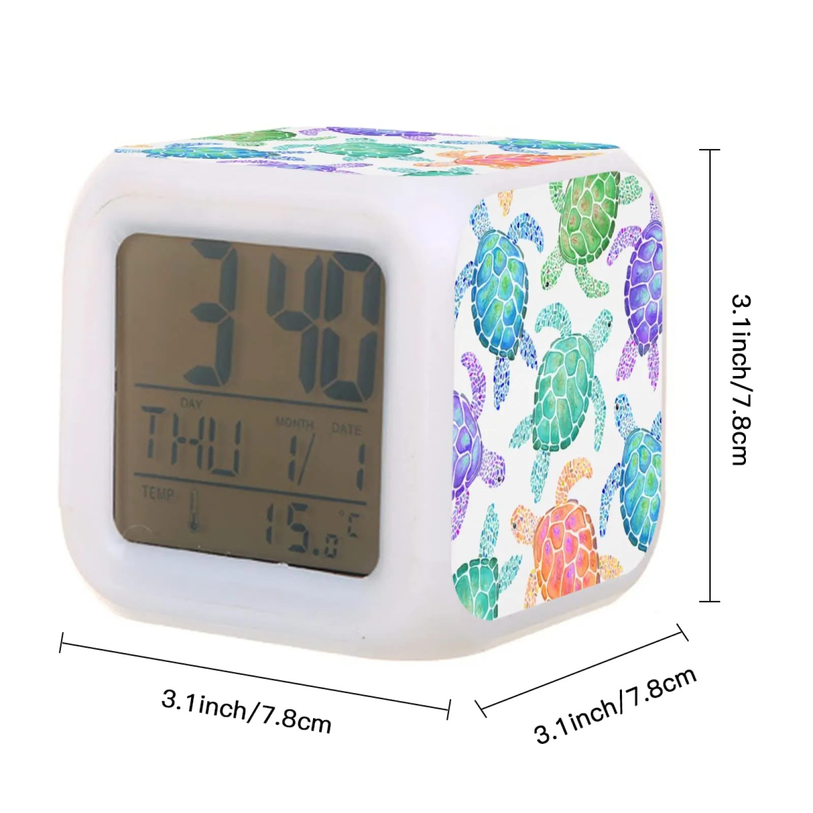 kids alarm clock sea turtle colour digital alarm clock with thermometer function 7color night light for boys girls women men