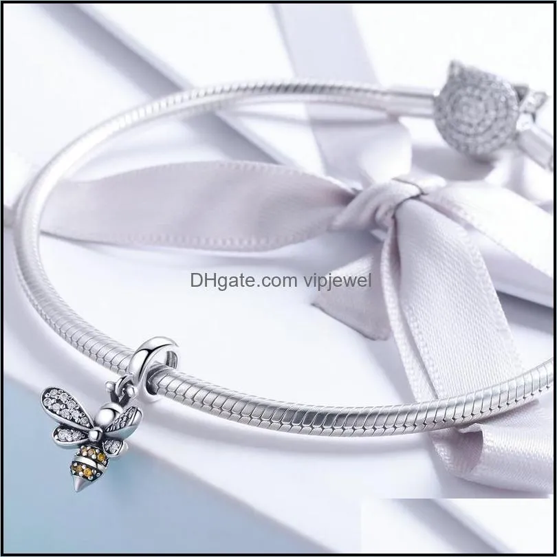 unique full pave bee dangle charms for women fit european pandora bracelet 925 sterling silver