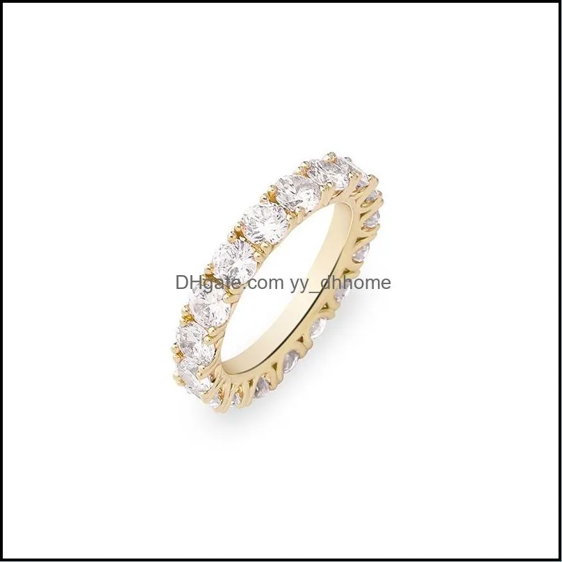 18k gold rhodium plated circle rings luxury 4mm bling zircon women rings fashion exquisite hip hop rings jewelry 3485 q2