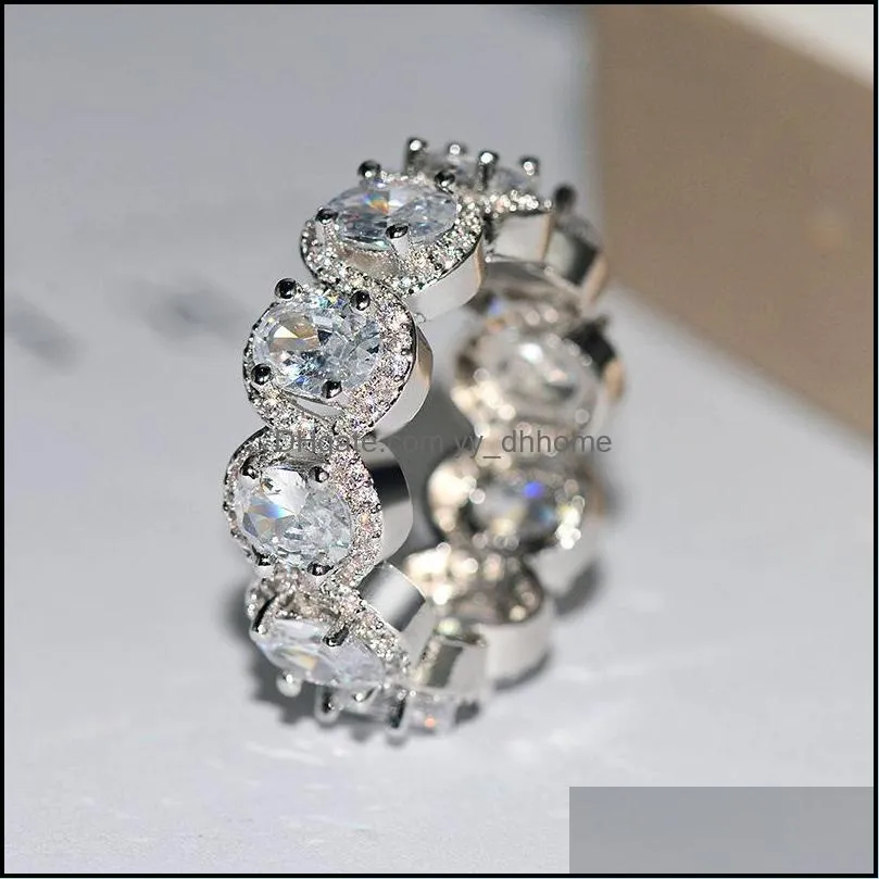 sparkling top sell luxury jewelry 925 stelring silver fill oval cut white topaz cz diamond women wedding bridal ring set gift 463 q2