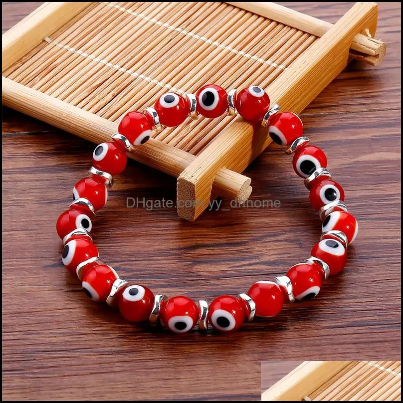 1pc new braided glass crystal beaded strands bracelet round trendy evil eye charm bracelets for women man birthday girls elastic handmade