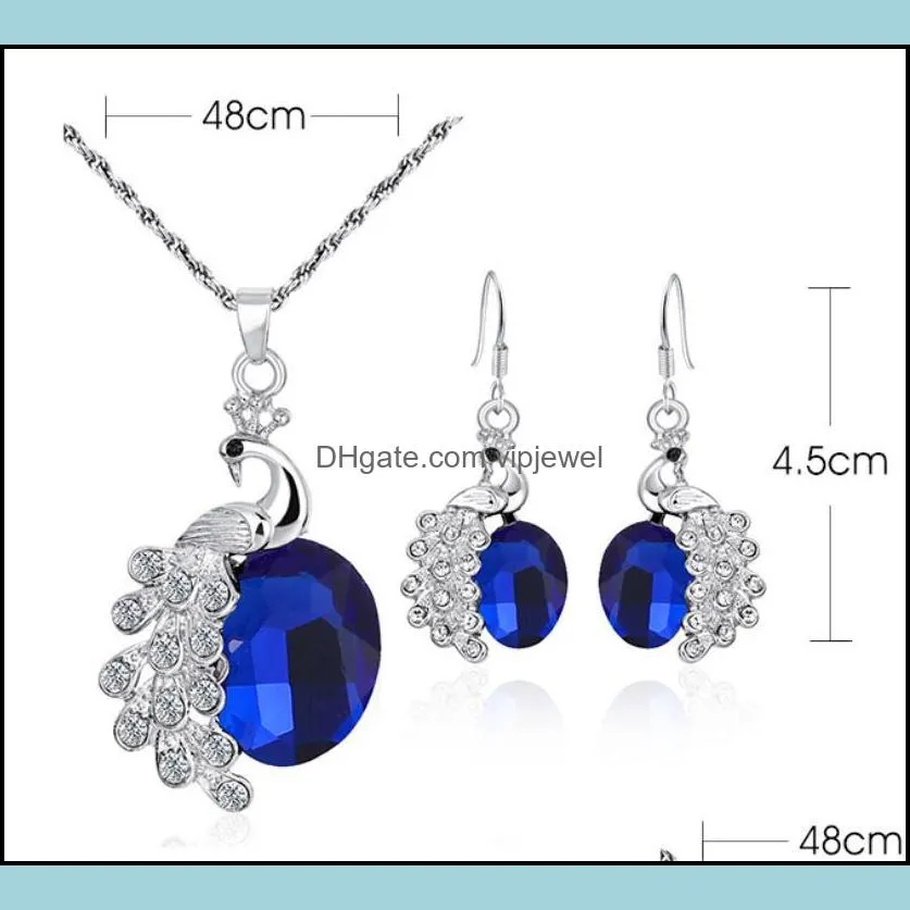 fashion crystal peacock jewelry sets for women peacock pendant necklace earrings party wedding bridal jewelry set (5 colors for
