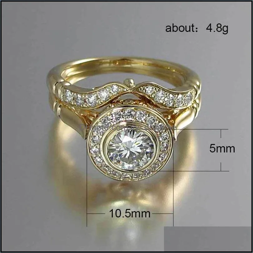 luxury female wedding ring set vintage crystal 18kt yellow gold color stackable ring promise engagement rings for women 541 q2