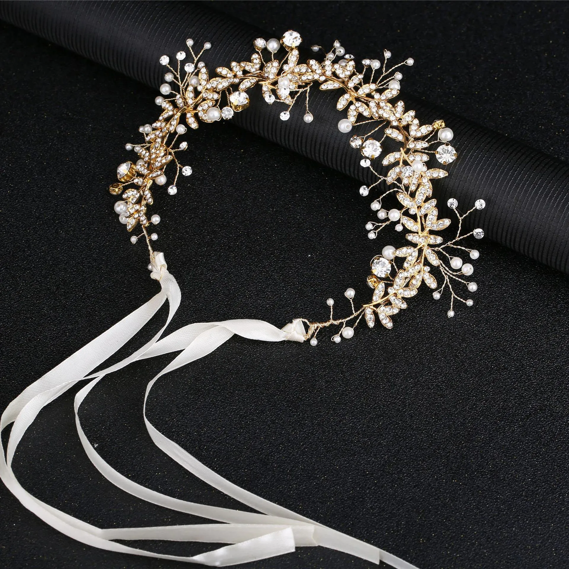 handmade bridal headpiece for wedding pearl crystal bridal headband wedding headband hair accessories for women girls party jewelry gold 