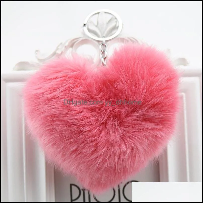 new arrival fashion heart shape imitation rabbit fur ball key chain ball mobile phone keychain car women bag pendant keychain577 q2