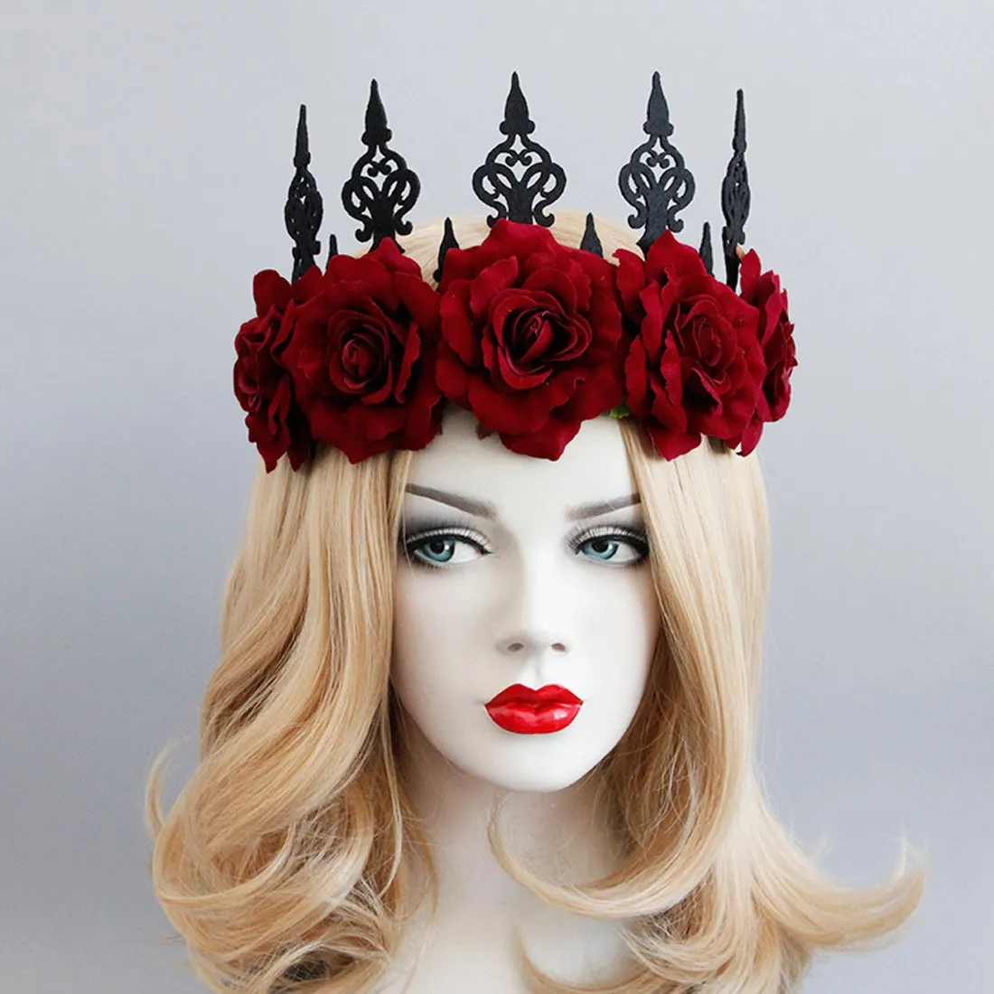 rose red rose flower crown woodland hair wreath festival headband f67