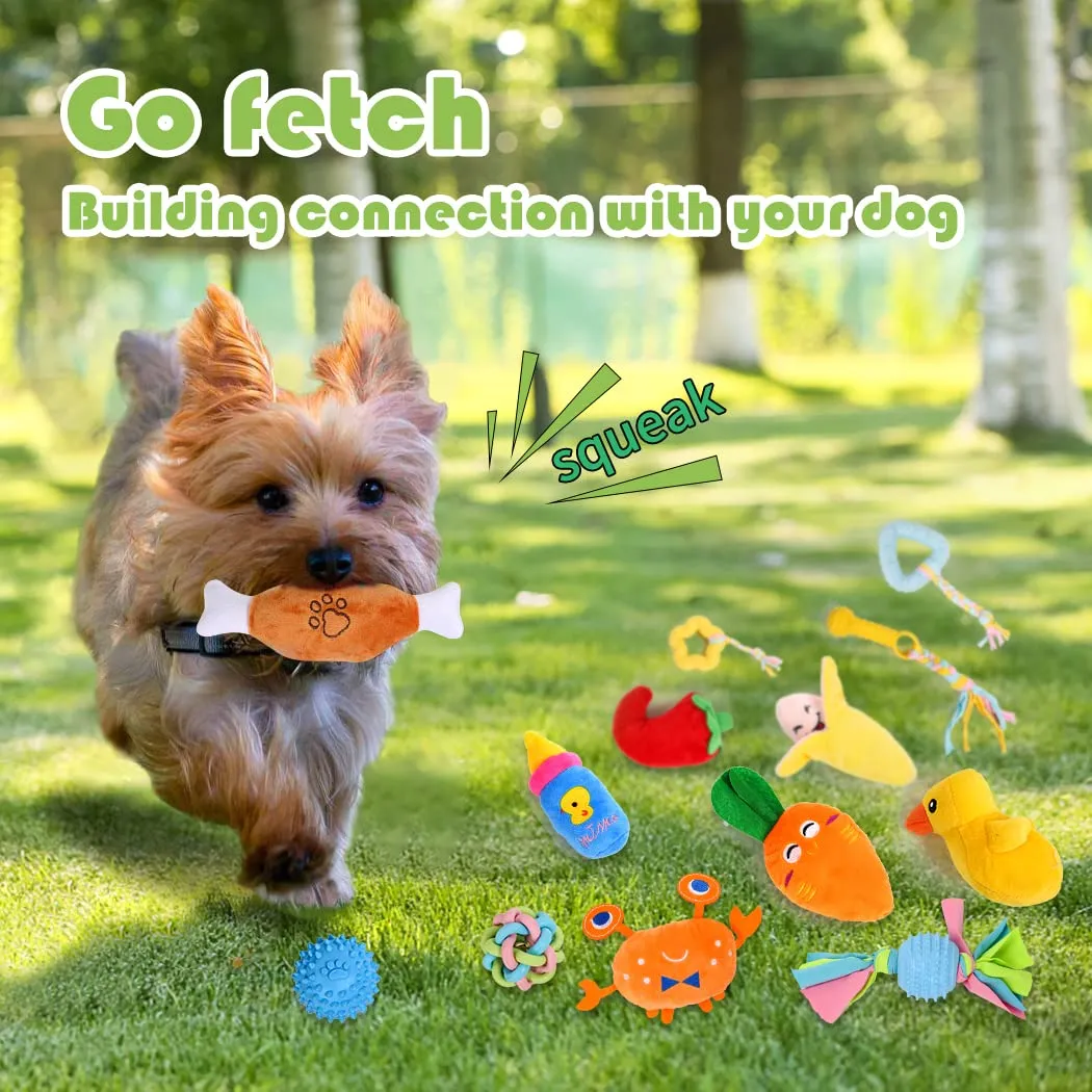 squeaky dog toys for puppy small medium dogs 18 units stuffed toys with rubber toys in bulk plush dog toy safe fetch chew toys pack for chewing and teething