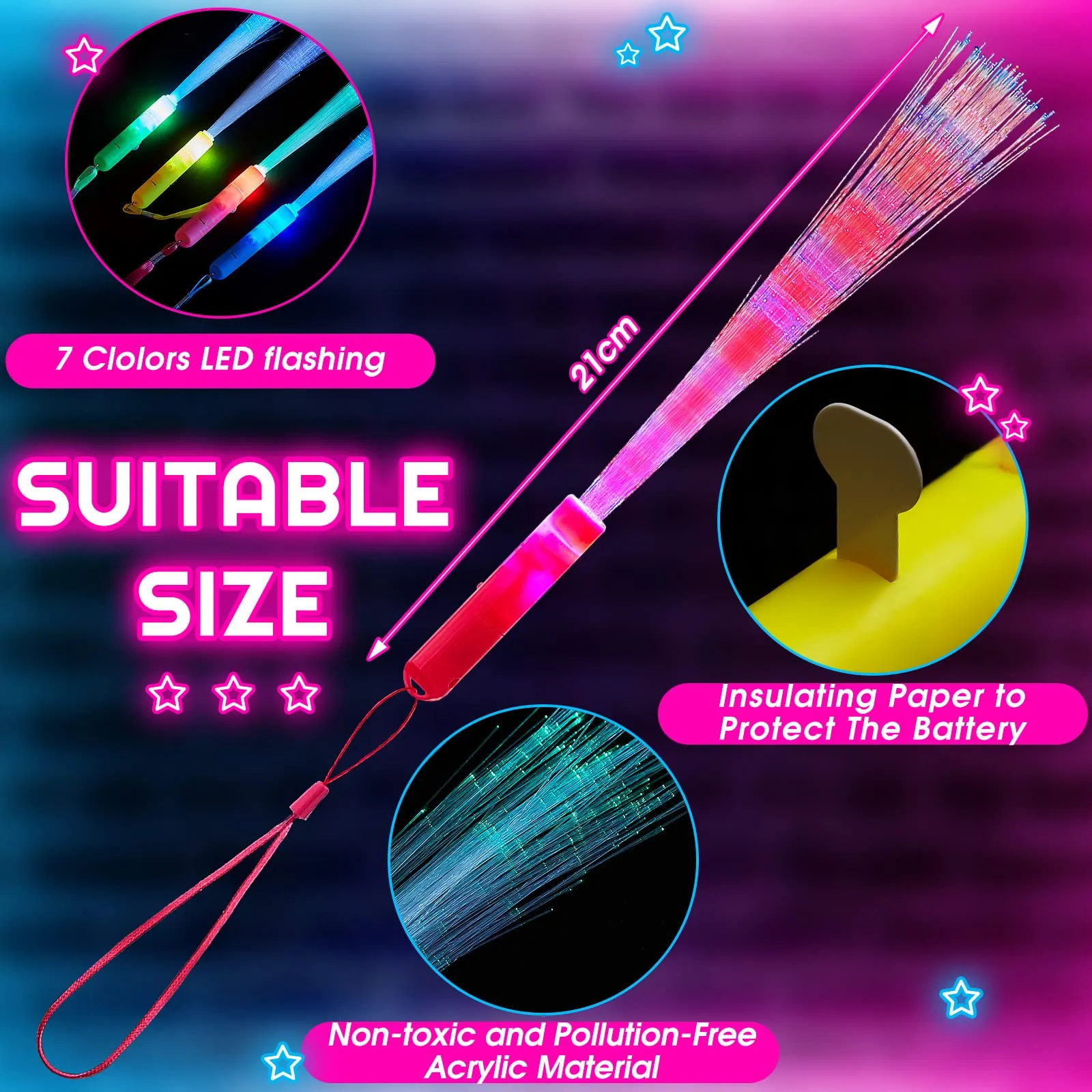 fiber optic wands glow fiber wands sticks led light up wand with 3 flashing modes flashing sticks include batteries for kids birthday party favors wedding halloween christmas concerts clubs